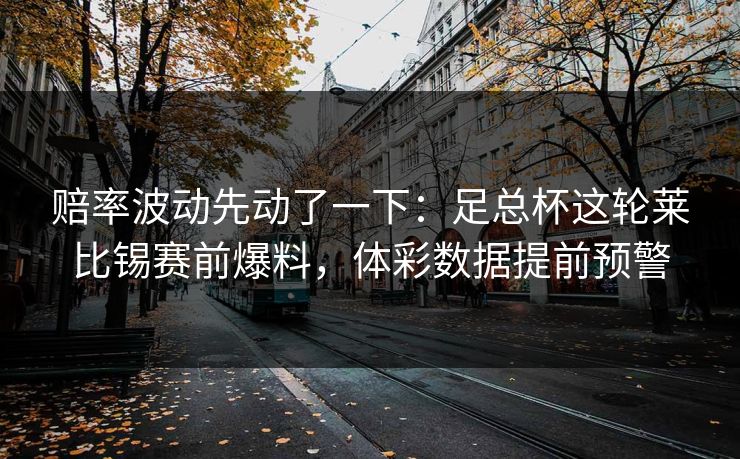 赔率波动先动了一下：足总杯这轮莱比锡赛前爆料，体彩数据提前预警